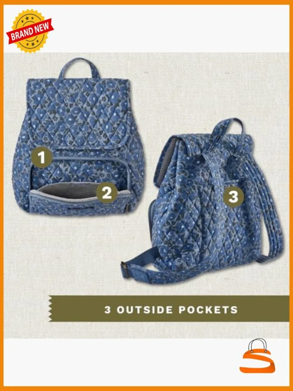 Mini Backpack Purse with Adjustable Straps, 6 Pockets, Quilted Cotton
